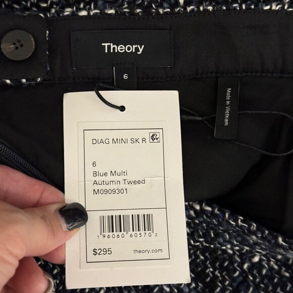 Theory NEW Autumn Tweed Mini Skirt Blue Black White Career Office Classic Sz 6 - Picture 6 of 10